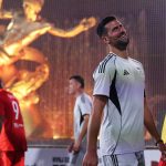 NEW YORK, NEW YORK - JULY 17: Novak Djokovic of FIFA Legends Grey team reacts during the FIFA Legends Cup at Rockefeller Center on July 17, 2026 in New York City. (Photo by Ryan Pierse - FIFA/FIFA via Getty Images)