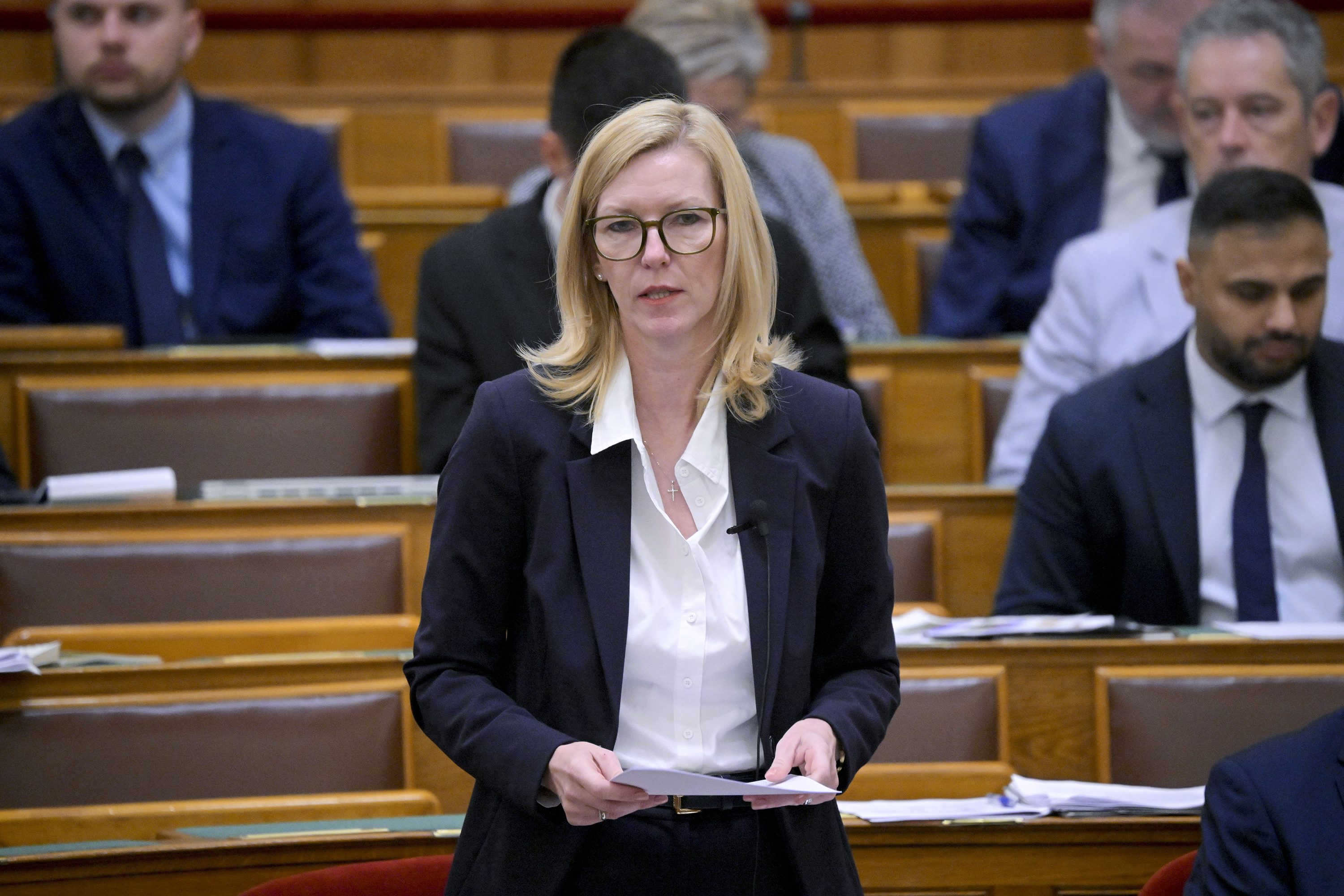 Görög Márta igazságügyi miniszter, előterjesztő felszólal az elmúlt rendszer titkosszolgálati tevékenységének teljes körű feltárásáról és az Állambiztonsági Szolgálatok Történeti Levéltáráról szóló törvényjavaslat vitájában az Országgyűlés rendkívüli ülésén 2026. július 28-án.
