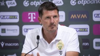 Borbély Balázs vezetőedző a Ferencváros TC labdarúgócsapatának sajtótájékoztatóján.