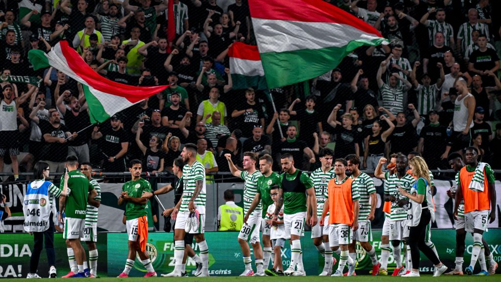 A győztes Ferencváros játékosai a labdarúgó Európa-liga selejtezőjének 1. fordulójában játszott Ferencváros - Vojvodina visszavágó mérkőzés után.