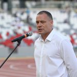 Gyulai Miklós, a Magyar Atlétikai Szövetség elnöke beszédet mond a 128. Atlétika Magyar Bajnokságon megnyitóján a Nemzeti Atlétikai Központban 2023. július 7-én.