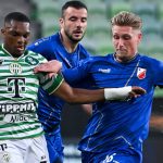 Lenny Joseph, a Ferencváros (b) és Szűcs Kornél, a Vojvodina játékosa a labdarúgó Európa-liga selejtezőjének 1. fordulójában játszott Ferencváros - Vojvodina visszavágó mérkőzésen a Groupama Arénában 2026. július 16-án.