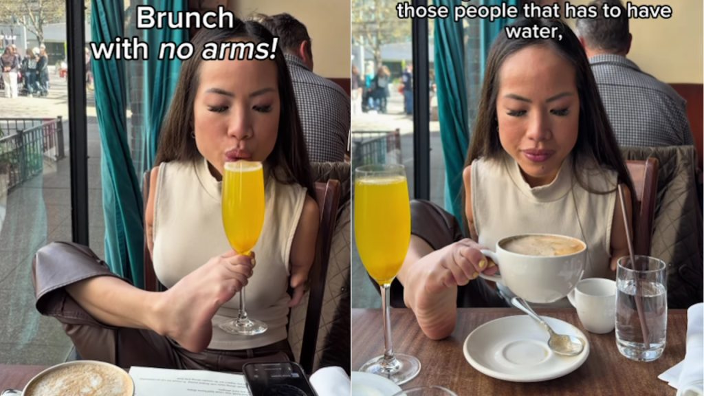 A lábaival fogja az evőpálcikát, szuper frizurákat vág a karok nélkül élő influenszer
