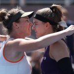 NEW YORK, NEW YORK - AUGUST 30: Karolina Muchova of Czechia embraces Linda Noskova of Czechia following their Women Singles Third Round match on Day Seven of the 2025 US Open at USTA Billie Jean King National Tennis Center on August 30, 2025 in the Flushing neighborhood of the Queens borough of New York City. Matthew Stockman/Getty Images/AFP