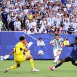 MIAMI GARDENS, FLORIDA - JULY 03: Lionel Messi #10 of Argentina scores his team's first goal during the FIFA World Cup 2026 Round of 32 match between Argentina and Cabo Verde at Miami Stadium on July 03, 2026 in Miami Gardens, Florida. Darrian Traynor/Getty Images/AFP
