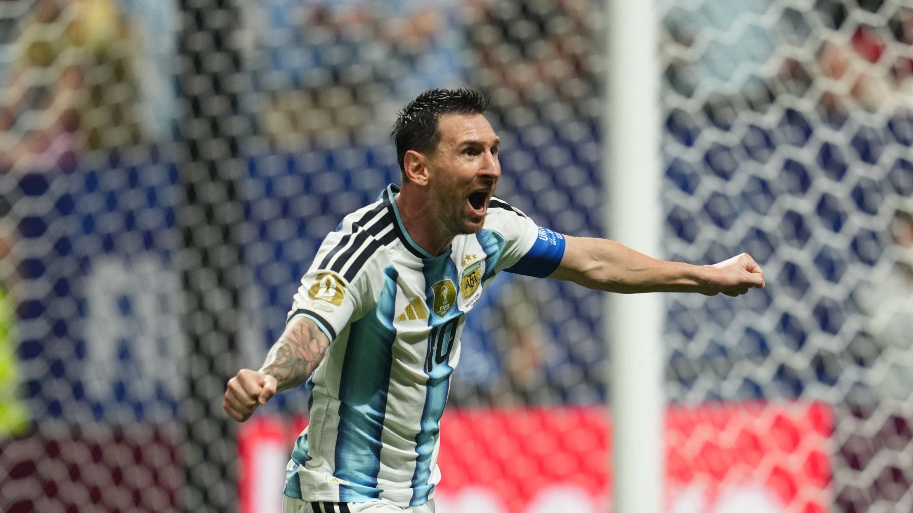 Lionel Andres Messi (Argentina) scores and celebrates his teams second goal during Round of 16 FIFA World Cup 2026, Argentina and Egypt, Atlanta Stadium, Atlanta, United States on July 07 2026. (Photo by Ulrik Pedersen/NurPhoto)