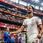 Mikel Merino of Spain scores the only goal during the 2026 World Cup match between Portugal and Spain at Dallas Stadium in Dallas, United States, on July 6, 2026. (Photo by Stefan Koops/EYE4IMAGES/NurPhoto)