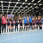 A Mosonmagyaróvár játékosai a női kézilabda Európa-liga A csoportjának első fordulójában játszott Motherson Mosonmagyaróvári KC - Thüringer HC mérkőzés végén a mosonmagyaróvári UFM Arénában 2026. január 11-én.