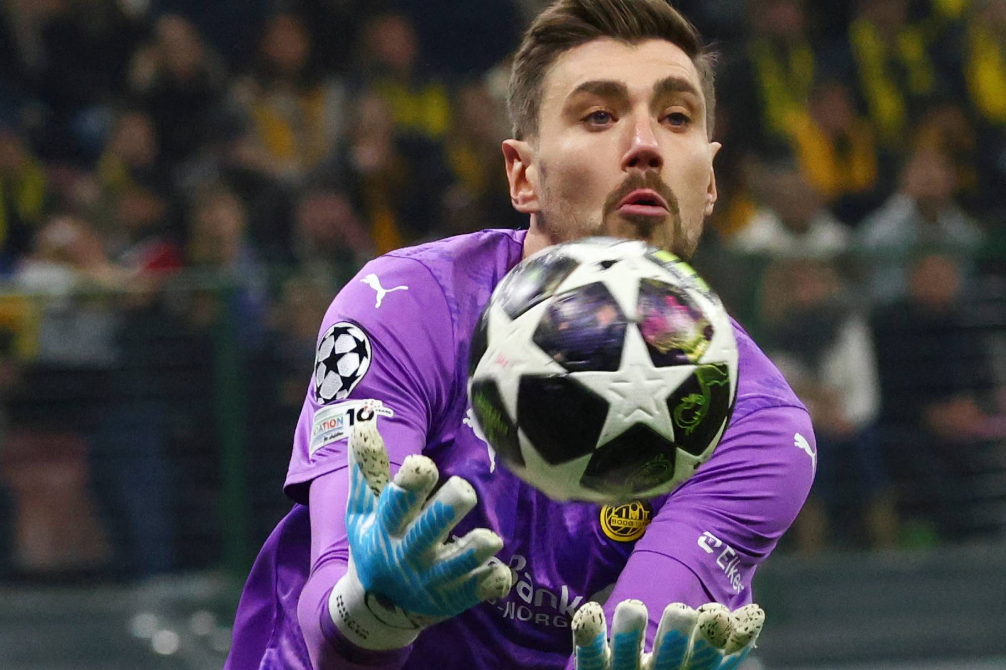 Nikita Haikin plays during the UEFA Champions League 2025/26 League Knockout Play-off Second Leg match between FC Internazionale Milano and FK Bodo/Glimt in Milano, Italy, on February 24, 2026, at Giuseppe Meazza stadium (Photo by Mairo Cinquetti/NurPhoto). 