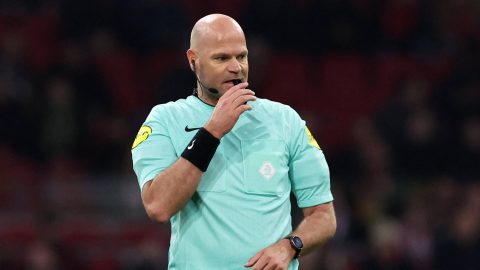 Referee Rob Dieperink during the Dutch Eredivisie match between Ajax and Sparta at the Johan Cruijff ArenA in Amsterdam, the Netherlands, on March 14, 2026. (Photo by Peter Lous/EYE4IMAGES/NurPhoto)