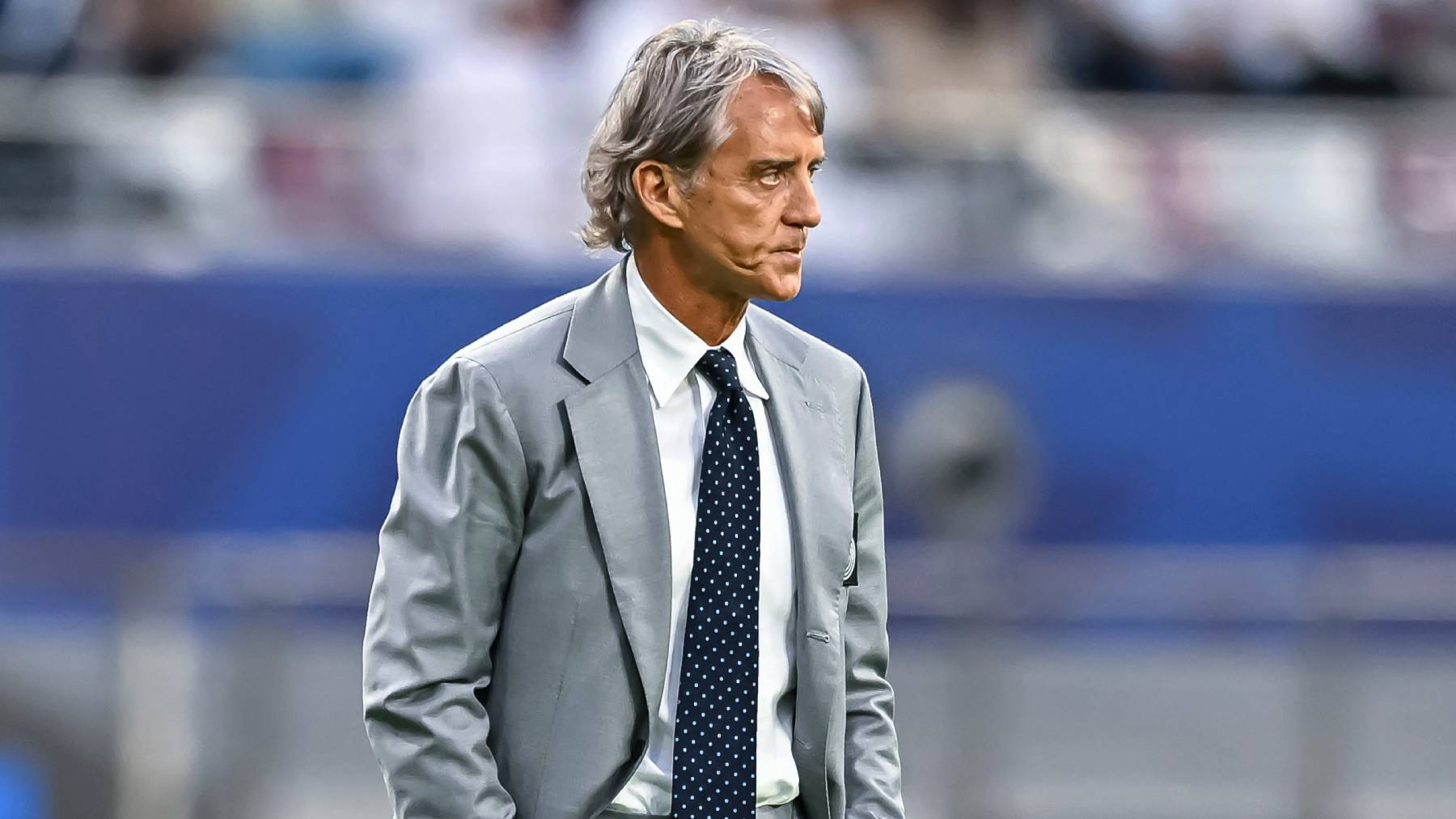 Roberto Mancini, head coach of Al Sadd SC, reacts during the Amir Cup 2026 Final match between Al Sadd SC and Al Gharafa SC at Khalifa International Stadium in Doha, Qatar, on May 9, 2026. (Photo by Noushad Thekkayil/NurPhoto)