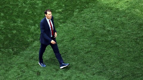 INGLEWOOD, CALIFORNIA - JULY 10: Rudi Garcia, Head Coach of Belgium, walks off the pitch after the 1-2 loss during the FIFA World Cup 2026 Quarter Final match between Spain and Belgium at Los Angeles Stadium on July 10, 2026 in Inglewood, California. Alex Grimm/Getty Images/AFP