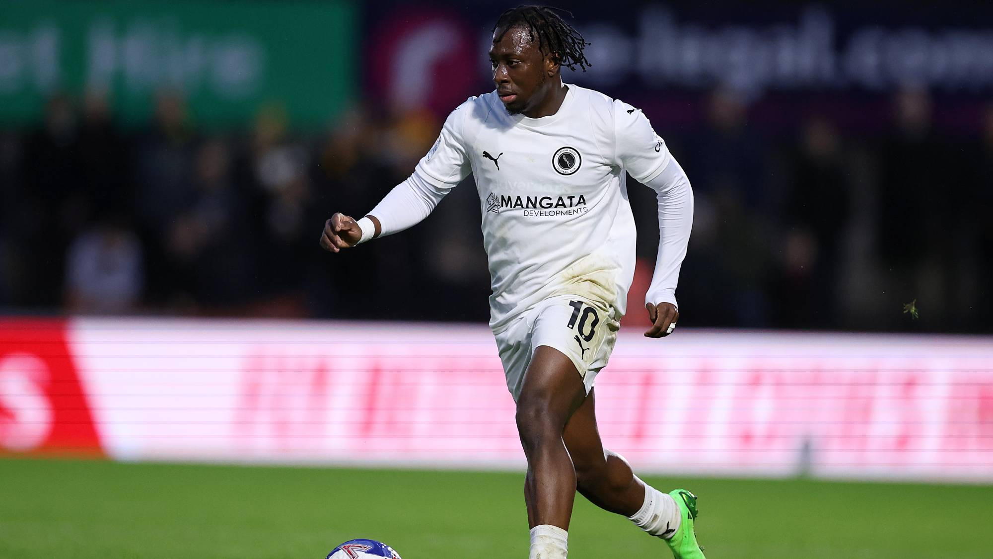 BOREHAMWOOD, ENGLAND - DECEMBER 07: Abdul Abdulmalik of Boreham Wood during the Emirates FA Cup Second Round match between Boreham Wood and Newport County on December 07, 2025 in Borehamwood, England. (Photo by Harry Murphy/Getty Images)