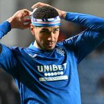 Rangers' German-born Nigerian defender #27 Leon Aderemi Balogun celebrates following the UEFA Europa League second-leg round of 16 football match between Rangers and Fenerbahce SK at the Ibrox Stadium in Glasgow on March 13, 2025.
