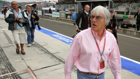 British President of the Formula One Organisation Administration Bernie Ecclestone walks in the pits of the Hungaroring racetrack, 04 August 2006 in Budapest, during the first practice session of the Hungarian Grand Prix. AFP PHOTO DAMIEN MEYER