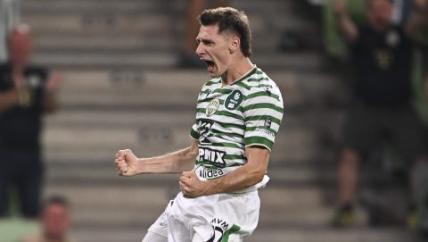 Corbu Máriusz, a Ferencváros játékosának gólöröme.