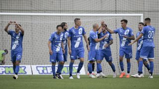 Az MTK játékosainak gólöröme a 3. fordulóban.