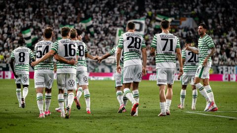 A Ferencváros játékosai a Trabzonspor elleni mérkőzésen.