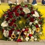 Flowers are placed in memory of Finlay Tarling of Great Britain and the NSN Cycling Team during the 9th stage from Paredes to Mondim de Basto/Sra da Graca of the Volta a Portugal 2026 in Fafe, Portugal, on August 15, 2026. (Photo by Miguel Lemos/NurPhoto)