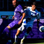Fiola Attila, az Újpest (b) és Kerezsi Zalán, az MTK játékosa a labdarúgó OTP Bank Liga 4. fordulójában játszott Újpest FC - MTK Budapest mérkőzésen a Szusza Ferenc Stadionban 2026. augusztus 15-én.