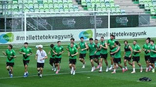A Ferencváros TC labdarúgócsapatának edzése a Groupama Arénában 2026. július 15-én. A csapat másnap a Vojvodina ellen játszik az Európa-liga selejtezőjének 1. fordulójában.