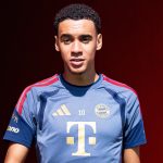 Jamal Musiala a Bayern München edzésén.