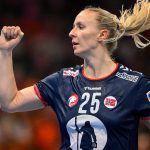 Norway's centre back #25 Henny Ella Reistad celebrates after scoring during the IHF Women's Handball World Championship final match between Germany and Norway at the Rotterdam Ahoy Arena, in Rotterdam on December 14, 2025.