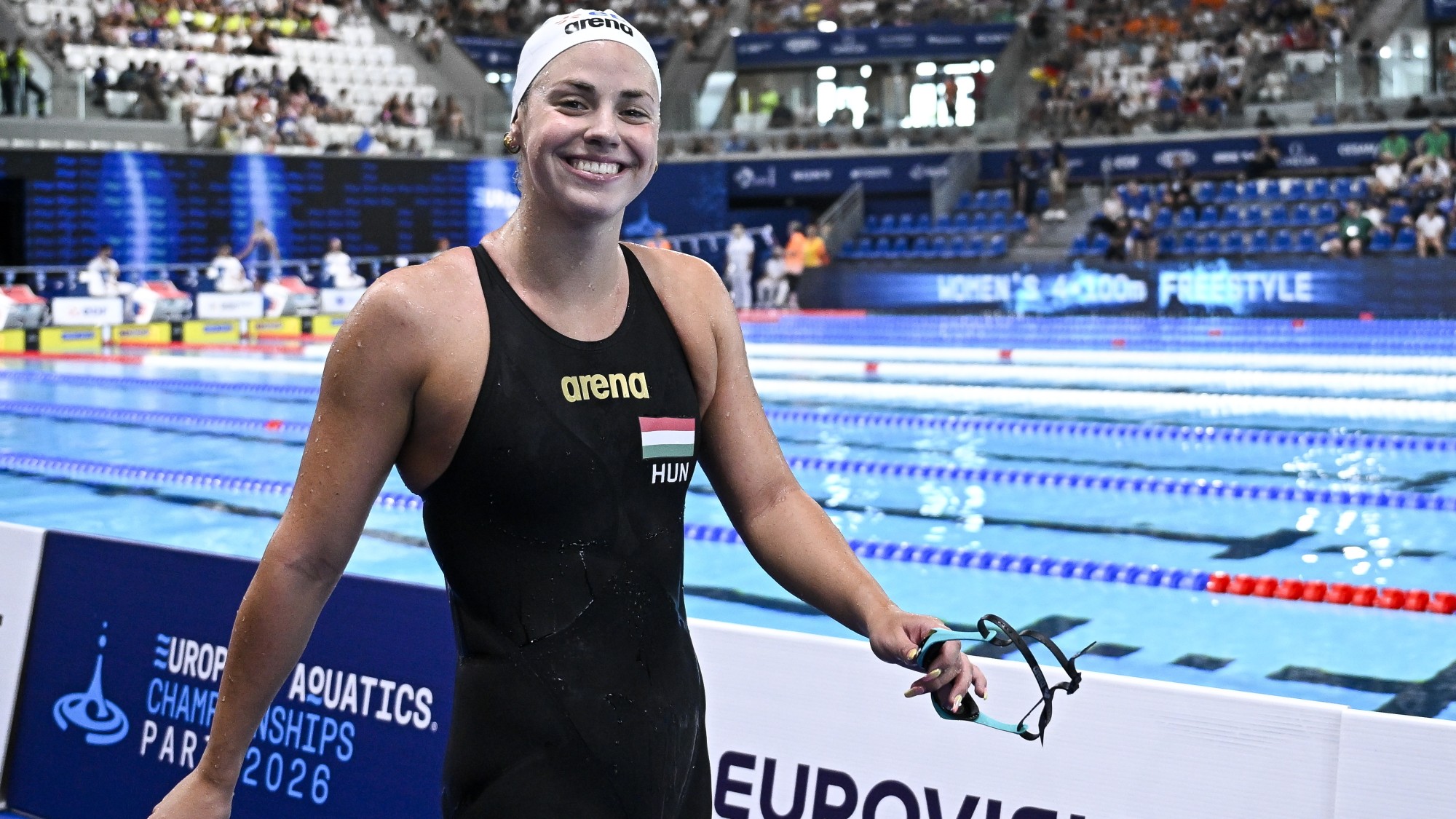 Jackl Vivien a női 400 méteres vegyesúszás előfutama után a párizsi vizes Európa-bajnokságon az olimpiai vizesközpontban 2026. augusztus 12-én.