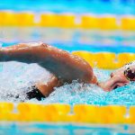 A későbbi győztes Jackl Vivien a női 400 méteres vegyesúszás döntőjében az úszók országos bajnokságán Sopronban 2026. április 19-én.