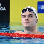 A győztes Kós Hubert a férfi 200 méteres hátúszás döntőjében a párizsi vizes Európa-bajnokságon az olimpiai vizesközpontban 2026. augusztus 12-én.