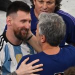 18 December 2022, Qatar, Lusail: Soccer, World Cup, Argentina - France, final round, final, Lusail Stadium, Argentina's Lionel Messi with his father Jorge Messi after the award ceremony. Photo: Robert Michael/dpa (Photo by Robert Michael/picture alliance via Getty Images)