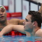 Milák Kristóf, miután megnyerte a 200 méteres pillangóúszást a tokiói olimpián.