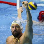 Német Toni ,az FTC-Telekom Waterpolo játékosa játékosa az E.ON férfi vízilabda OB I döntőjében játszott FTC-Telekom Waterpolo - Vasas Plaket első mérkőzésén a Komjádi uszodában 2025. május 7-én.