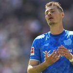 Bayer Leverkusen's Czech forward #14 Patrik Schick reacts after a missed attempt on goal during the German first division Bundesliga football match 1 FC Cologne v Bayer 04 Leverkusen in Cologne, western Germany, on April 25, 2026.