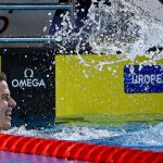 Az ezüstérmes Sárkány Zalán a férfi 1500 méteres gyorsúszás döntője végén a párizsi vizes Európa-bajnokságon az olimpiai vizesközpontban 2026. augusztus 15-én.