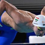 A későbbi bronzérmes Sárkány Zalán a férfi 800 méteres gyorsúszás döntőjében a párizsi vizes Európa-bajnokságon az olimpiai vizesközpontban 2026. augusztus 12-én.