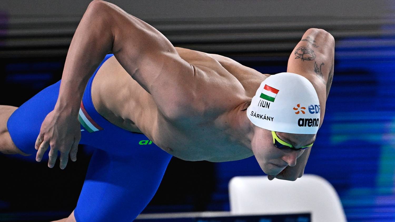 A későbbi bronzérmes Sárkány Zalán a férfi 800 méteres gyorsúszás döntőjében a párizsi vizes Európa-bajnokságon az olimpiai vizesközpontban 2026. augusztus 12-én.