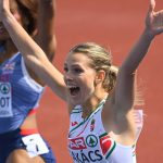 Takács Boglárka a női 100 méteres síkfutás előfutama után a birminghami atlétikai Európa-bajnokságon 2026. augusztus 10-én.