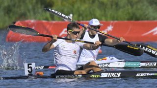 Varga Ádam a kajak-kenu világbajnokság férfi kajak egyes 500 méteres számának középfutamában Poznanban 2026. augusztus 29-én.