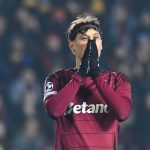 Sparta Praha's Serbian forward #14 Veljko Birmancevic reacts during the UEFA Champions League football match between Sparta Prague and Inter Milan in Prague, Czech Republic, on January 22, 2025.