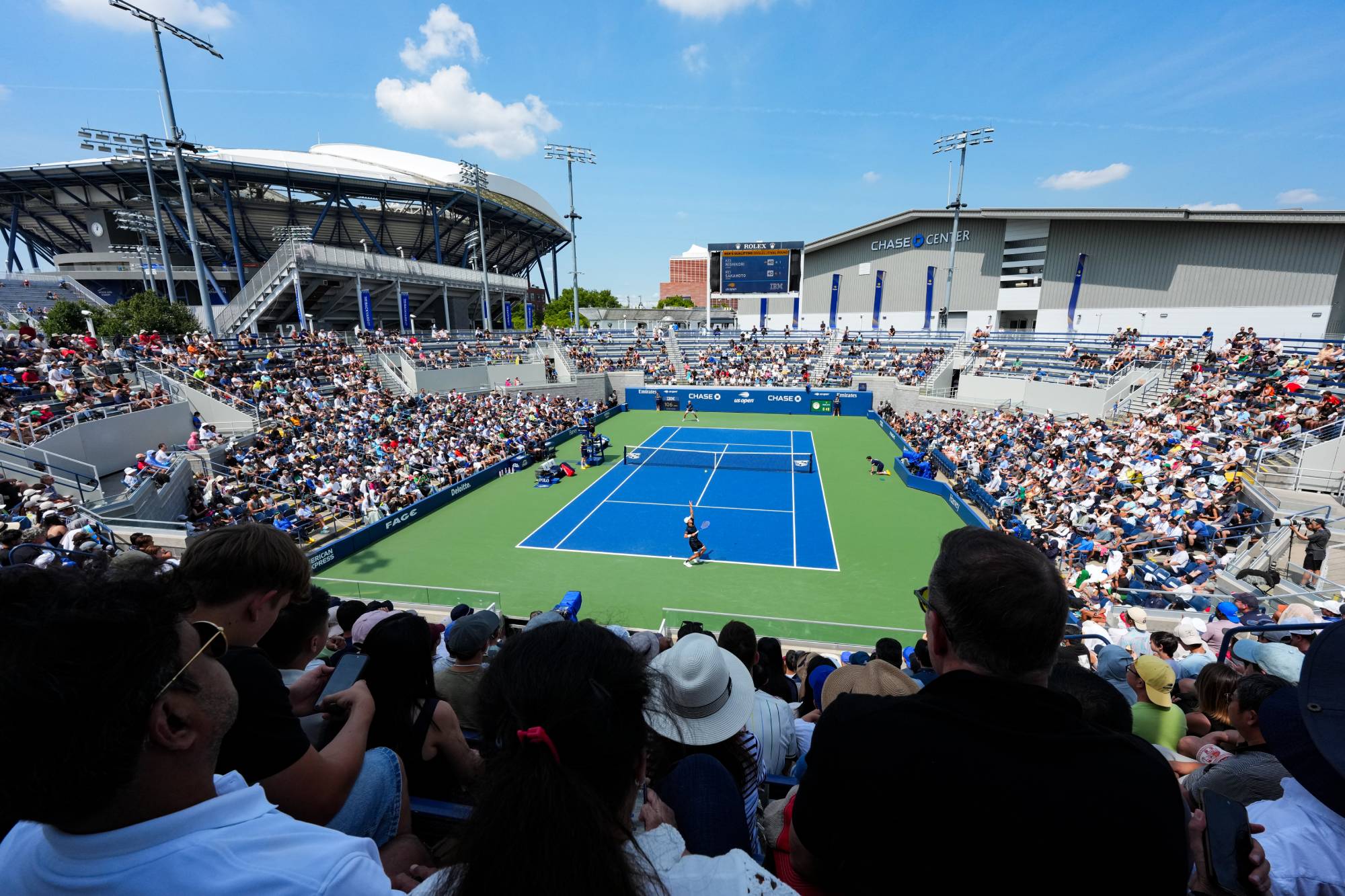 NEW YORK, NEW YORK - AUGUST 28: An overall view during a Men's Qualifying Singles match during Fan Week as part of the 2026 US Open at USTA Billie Jean King National Tennis Center on Friday, August 28, 2026 in Flushing, NY. (Photo by Garrett Ellwood/USTA via Getty Images)