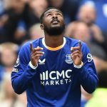 Everton's English defender #02 Ainsley Maitland-Niles celebrates scoring the team's second goal during the English Premier League football match between Everton and Manchester United at Hill Dickinson Stadium in Liverpool, north-west England on September 6, 2026.