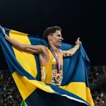 Gold medallist Sweden's Andreas Almgren celebrates after competing in the men's 10,000m final during the European Athletics Championships at Alexander Stadium in Birmingham on August 15, 2026.