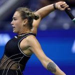 NEW YORK, NEW YORK - SEPTEMBER 02: Aryna Sabalenka returns a shot against Polina Iatcenko during their Women's Singles Second Round match on Day Four of the 2026 US Open at USTA Billie Jean King National Tennis Center on September 02, 2026 in the Flushing neighborhood of the Queens borough of New York City. Julian Finney/Getty Images/AFP