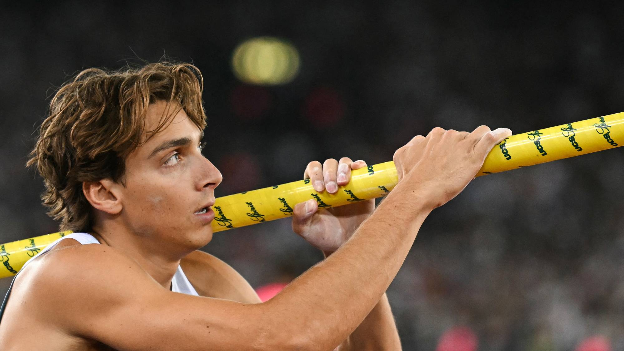 Sweden's Armand Duplantis reacts as he competes in the men's pole vault during the IAAF Diamond League athletics meeting, at the Letzigrund Stadium, in Zurich on August 27, 2026.