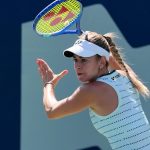 Anna Bondar of Hungary plays a forehand against Anhelina Kalinina of Ukraine during the Women's Singles round of 128 match on day 3 of the WTA Masters 1000 National Bank Open at Sobeys Stadium in Toronto, Canada, on August 3, 2026. (Photo by Leonardo Ramirez/Eyepix Group/NurPhoto)