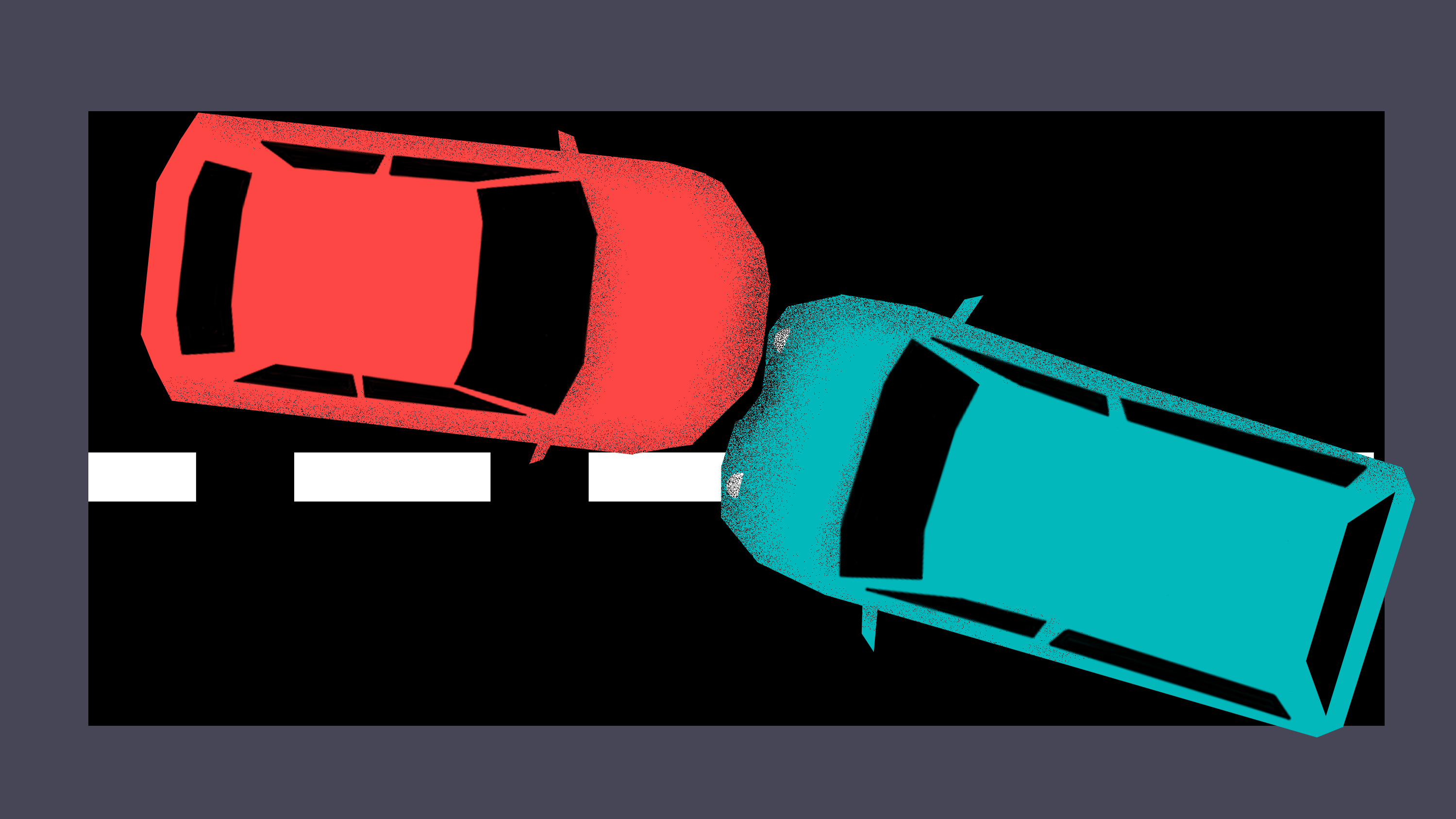 Two stylized game controllers, red and teal, angled against a black background with white rectangular accents along the bottom edge.
