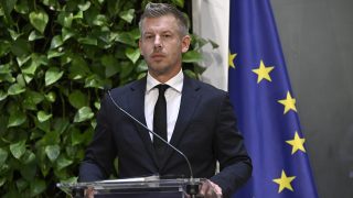 Magyar Péter miniszterelnök a Miniszterelnökségen tartott kormányszóvivői tájékoztatón 2026. szeptember 3-án.
