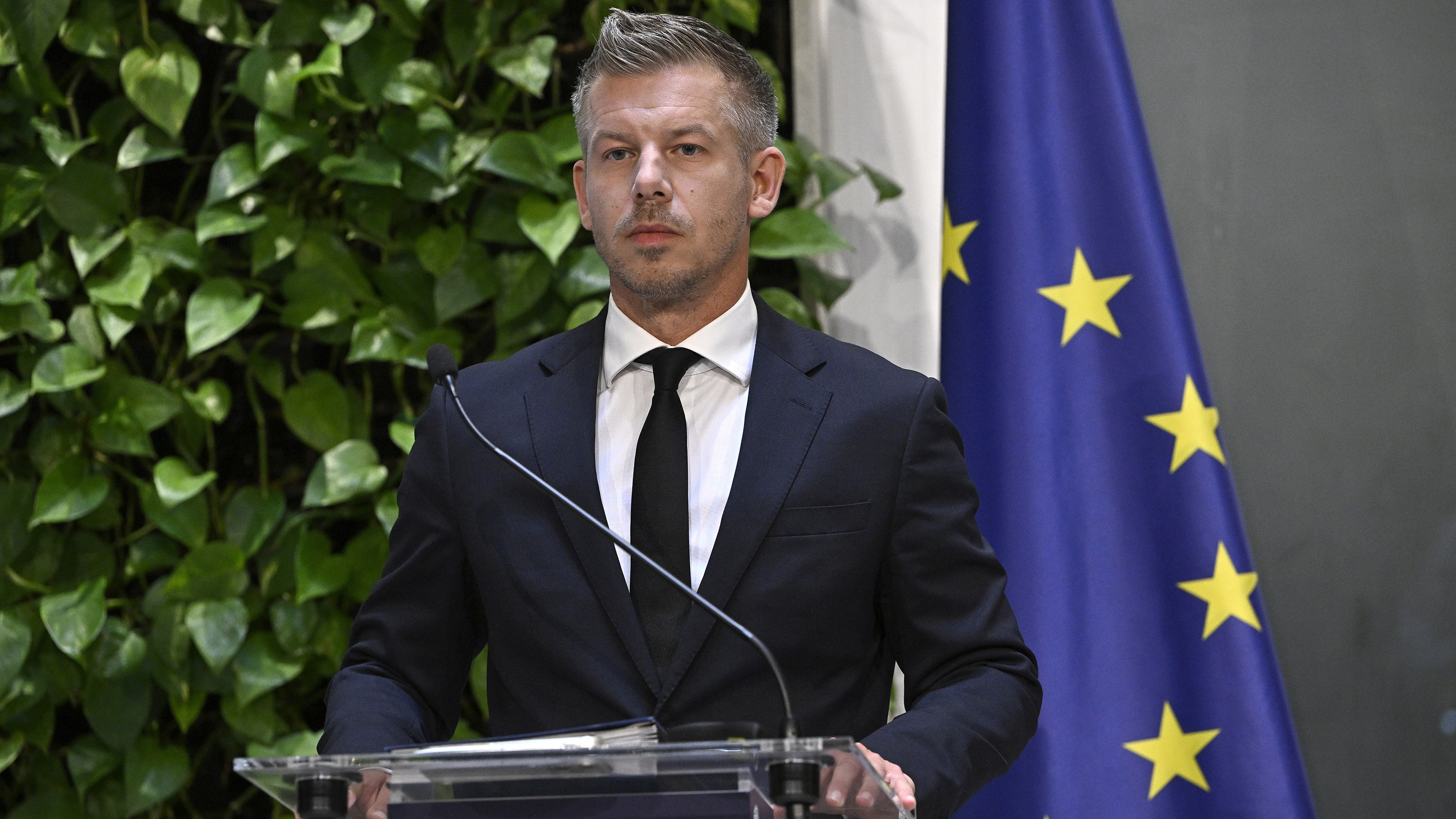 Magyar Péter miniszterelnök a Miniszterelnökségen tartott kormányszóvivői tájékoztatón 2026. szeptember 3-án.
