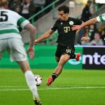 Ferencvaros' Australian midfielder #15 Daniel Arzani (C) scores the team's third goal during the UEFA Europa League, League phase football match between Celtic and Ferencvaros at Celtic Park in Glasgow on September 17, 2026.